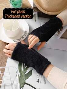 1 Pair New Faux Mink Fur Half Finger Gloves For Women's Soft Winter Warmth Luxury Solid Color Plush Knitted Fingerless Gloves ,Warm Woolen Half Finger Gloves, Women's Winter Plush Knitted Handguard, Wrist Leak Finger, Versatile Touch Screen, Office, Student Writing
