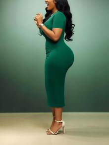 فستان كاجوال أنيق من قماش محبوك ذو لون أحادي، قصة غير متماثلة/غير منتظمة بياقة مستديرة، طول متوسط، مناسب لحفلات الشاي والمكتب اليومي والتنقل والزي الرسمي للمعلمين والملابس الرسمية الكاجوال وملابس الكنيسة والترفيه الخارجي في الربيع والصيف والخريف والشتاء، فستان أنيق للسيدات - أخضر - مشاهدة 4