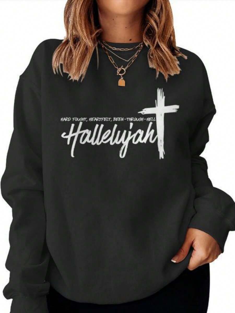 Hard Fought Hallelujah Hard Fought Heart Felt Christian Women Sweatshirt - Monsterry (2) - 黑色 - 查看 1