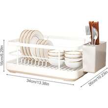 Escurridor de platos para encimera de cocina, escurridor de utensilios con soporte para utensilios, escurridor de platos con bandeja recogegotas para platos, cucharas, tenedores y palillos. - Blanco - Ver 6