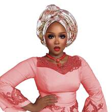 1pc Fashion African Autogele Headtie Nigeria Women Head Wraps Already Made Wedding Geles (Red)