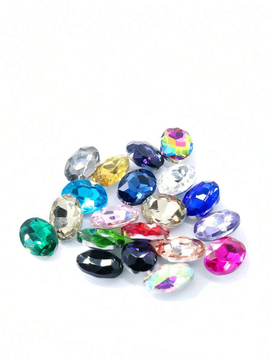 30 Pieces, Oval Multifaceted Rhinestones, Multicoloured Crystal Embellishments, Sparkling DIY Craft Supplies, Versatile Decorations For Nail Art And Phone Cases. - Multicolor - View 1