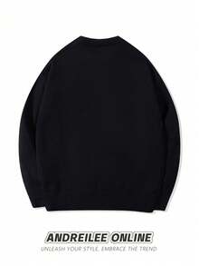 男女皆宜的休闲圆领长袖美国字母和国旗图案针织套头毛衣，适合秋冬季穿着。 - 黑色 - 查看 2