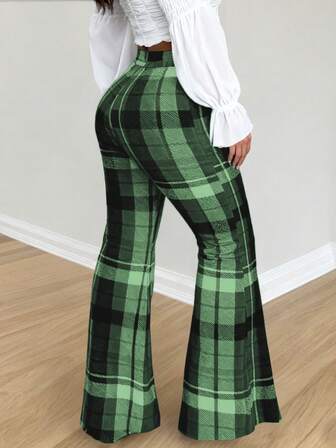 Women's Fashion New Casual Elegant Retro Plaid Print Super Short Flare Pants