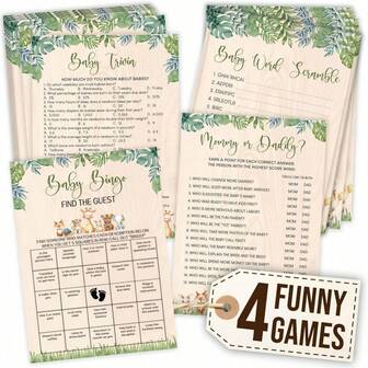 41pcs, Shower Games - Shower Riddles Shower Word Puzzles Floral Shower Activities 20 Guest Riddles Mom Or Dad Shower Decoration Games, Double-Sided Printing With Answer Cards