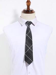 1条男女通用休闲百搭条纹格子图案领带，红/绿/粉/黑/蓝配色可选，适合学校、日常穿着、街头搭配。 - 彩色 - 查看 10