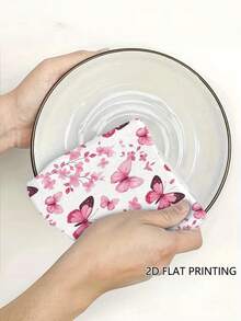 1/2/4pcs Pink Butterfly Floral Kitchen Towels - Super Soft Polyester Dish Towels, Farmhouse Hand Towels With Decorative Pink Butterflies & Pink Flowers,For Kitchen & Bathroom, Kitchen Towels Hand Towels, Cartoon Style Design, Vibrant Print Quality - Pink - View 5