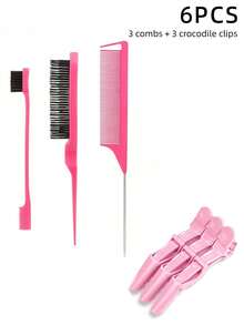 6/5/2/1pc / A Set Gender Neutral Hair Styling & Makeup Set Including Tail Comb, Dual Head Comb, Triple Row Teasing Brush, Brush Comb, And An Eyebrow Brush For Barber Shop And Daily Use - Multicolor - View 12