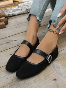 Casual Flat Mary Jane Shoes For Teens, Fashionable Retro Design, Spring/Summer - Black - View 4