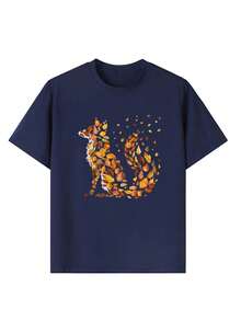 1件女童休闲印花圆领短袖T恤，夏季学生少女装 - 简约英文字母风格T恤，激发想象力和自我表达 - 藏蓝色 - 查看 4