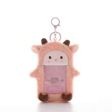 1个超可爱透明卡通毛绒卡套，ins风毛绒卡通卡套，3英寸照片星星卡片展示吊坠，多功能，可用于身份证、工作证、学生证、教师证、病假条等。