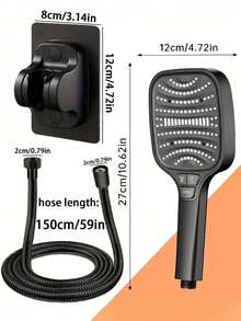 8-Mode Boosted Filter Square Shower Set, Large Panel Handheld Shower Head With 8 Adjustable Flow Modes, Durable Plastic Construction, Modern Style, G1/2 Universal Interface, Powerful Filtered Boosted Square Shower Head And High-Flow Rain System. Suitable For Home And Hotel Bathrooms, Essential Accessories For Modern Bathrooms And RV Bathrooms. Upgrade Your Bathroom For A Comfortable Showering Experience. Ideal For Holiday Gifts And Bathroom Renovations. - Black - View 4