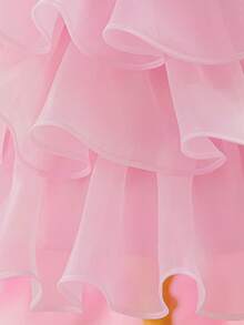 Vestido de princesa con cola para niñas pequeñas, de unicolor, cuello redondo, espalda con lazo de mariposa de organza, adecuado para niña de las flores, boda, salida - Rosa - Ver 8
