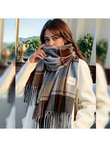 2025 New Melad Scarf Women Autumn Winter Korean Style Versatile Luxury Plaid Shawl Couple Neck Warmer Men Warm Fashion Accessory - 彩色 - 查看 1