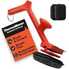 ThermoMaven - Cepillo para Polvo de Parrilla con raspador y 3 Cabezales de Cepillo para Polvo reemplazables, Herramienta de Limpieza Segura sin cerdas, Limpiador de Parrilla para Barbacoa,(Rojo -) - Multicolor - Ver 1