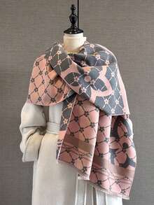 1pc Elegant Floral Pattern Jacquard Faux Cashmere Warm Scarf/Wrap, Fashion Versatile Air Conditioning Shawl For Women, Suitable For Daily Matching And Decoration, Autumn/Winter