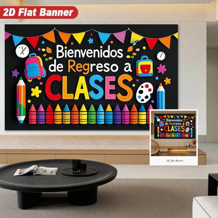 Cortina de puerta de 2D, Cortina de puerta de regreso a la escuela - Decoración de bienvenida en español (Lápiz, Mochila, Reloj) - Tela colgante de poliéster durable, adecuada para maestros, escuelas, educación en el hogar - Decoración de aula - Fácil de colgar, Decoración escolar, Colores vibrantes, Impresión de alta calidad, Motivos decorativos, Padres de educación en el hogar, Suministros para maestros, Diseño con temática escolar, Material duradero, Símbolo de regreso a la escuela - Multicolor - Añade 19