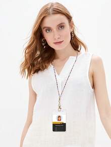 1 dây đeo cổ giáo viên hạt màu có thể tháo rời kèm giá đỡ thẻ ID, giá đỡ kính mắt, dây đeo cổ đa năng có thể tháo rời dành cho nữ để đựng chìa khóa, móc khóa, có thể dùng làm vòng cổ, móc khóa, món quà tuyệt vời nhất cho giáo viên, học sinh, nhân viên - Nhiều màu - Xem 3