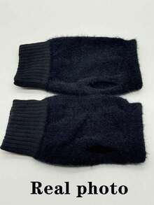 1 Pair New Faux Mink Fur Half Finger Gloves For Women's Soft Winter Warmth Luxury Solid Color Plush Knitted Fingerless Gloves ,Warm Woolen Half Finger Gloves, Women's Winter Plush Knitted Handguard, Wrist Leak Finger, Versatile Touch Screen, Office, Student Writing