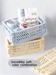 Cesta de almacenamiento plegable, mini caja de almacenamiento plegable de plástico, organizador de escritorio de PP para almacenamiento en cocina, baño, oficina y hogar, apilable, bolsa de maquillaje de múltiples colores, bolsa de aseo, esencial de viaje, esencial de vacaciones, regalo esencial para mujeres