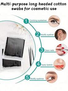 1000/500/100pcs Disposable Eyelash Brushes, Eyelash Extension Cleaning Brushes, Disposable Eyelash Applicator Wands, Soft Flocked Eyelash Care Cotton Swabs, Disposable Daily Cleaning Swabs, Suitable For Eyelash Extension, Eyelash Cleaning, Glue Residue Removal, Makeup Use, Mascara Removal And Eyebrow Grooming, Professional Eyelash Extension Cleaning Tools, Essential Makeup Tools For Home/Salon Use - Black - View 2