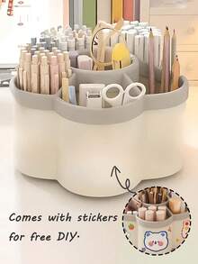学生旋转笔筒收纳盒；360度旋转桌面收纳架，6格塑料办公用品收纳盒，附赠可爱贴纸，可自由DIY。化妆刷笔筒，桌面收纳架，非常适合收纳化妆品、文具、工具和配件，是生日礼物、家庭礼物、情人节礼物、返校季礼物、斋月礼物、开斋节礼物的理想之选。 - 彩色 - 查看 7