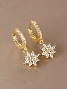 1 Pair Star Dangle Earrings For Women Sparkling Zirconia Geometric Ear Piercing Hanging Earring - Gold-11# - View 2