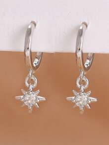 1 Pair Star Dangle Earrings For Women Sparkling Zirconia Geometric Ear Piercing Hanging Earring - Silver-13# - View 2