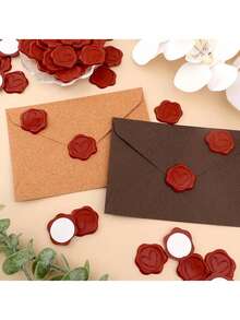 10/20/30 pièces Autocollants de cachet de cire autoadhésifs, motif en forme de cœur brun-rouge, en matière plastique, sans chauffage requis, véritable cachet de cire, idéal pour les invitations, les mariages, la Saint-Valentin et les décorations de la Fête des Mères - Rouge - Voir 3