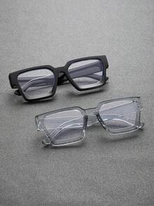 2pcs Plastic Black & Transparent Gray Geometric Full Frame Men's Clear Glasses, Suitable For Daily Life, Office, Music Festival, Dating And All Face Shapes - 2pcs Black, Gray and White Combination - View 6