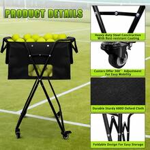 Tennis Ball Hopper Cart With 4 Wheels,Foldable Large Capacity Pickleball & Tennis Ball Collector For Court Training, Coaching - Black - View 3