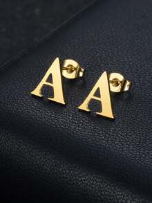 MONALLY 1对18K镀金A-Z字母耳钉，不锈钢材质，低过敏性，优雅日常佩戴饰品，完美礼物 - 耳環 - 查看 13