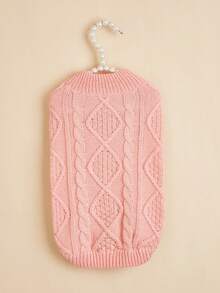 1pc New Plaid Textured Knit Pullover Sweater For Small Dogs - Pink - View 6