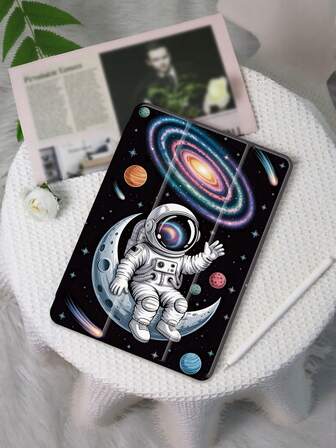 宇航员星球图案 iPad 保护套，兼容 iPad 9.7/10.2/10.5/10.9/12.9/Pro 11（第十代），兼容三星 Galaxy Tab S6 Lite 10.4 英寸，兼容 Kindle Paperwhite 第十二代（2024 年款），Kindle（第十一代，2022 年发布），提供轻柔防摔保护，支持智能支架/自动唤醒/睡眠功能。
