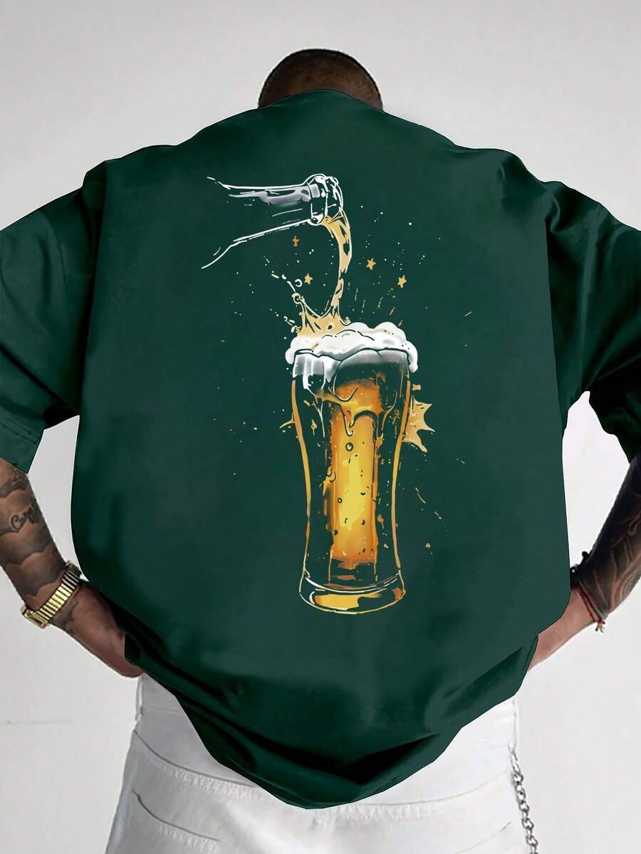Men's Fashionable Printed Loose Short Sleeve T-Shirt | Exquisite Design | Summer Essential | Easy To Match, Showcasing Your Style - Dark Green - View 1