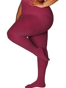 1pc 120D Wine Red Shaping Tights - Festive Light Compression Tights For Women, Elegant & Lifting For Christmas Holiday Parties - Burgundy - View 7