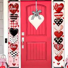 Conjunto de 2 faixas decorativas em formato de coração para o Dia dos Namorados, em poliéster vermelho, 180 x 30 cm (71 x 12 polegadas). Perfeitas para decoração de jardins e quintais, Ano Novo e Dia dos Namorados. - Multicolorido - Ver 2