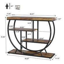Mesa de entrada con espacio de almacenamiento, consola estrecha industrial de 4 niveles detrás del sofá con base semicircular y estantes para sala de estar, pasillo y recibidor - Marrón - Ver 2