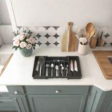 1pc Cutlery Organizer, Expandable Utensil Storage Box For Kitchen Drawers, Household Knife And Fork Tray.