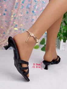 Black Open Toe High Heel Sandals, Breathable, Minimalist Design, Versatile, Slim Heel, Suitable For Women In Summer - Black - View 6