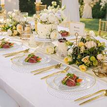 10pcs Transparent Hammered Gold Rim Plates, Salad Plates - Includes 10pcs 10.25-Inch Plates Or 10pcs 7.5-Inch Plates, Essential For Dinner, Dessert, Party, Wedding - Transparent - View 7