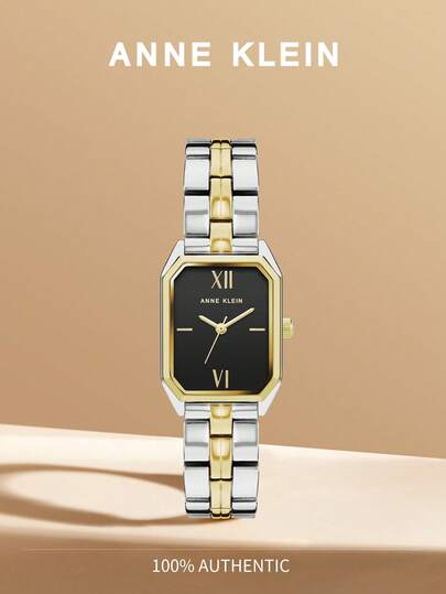 Anne Klein Two-tone Quartz Bracelet Watch for Women with Glossy Black Dial Analog Watch for Ladies Small Vintage Waterproof Dress Watch with Adjustable Bracelet Women's Elegant Casual Business Dress Wrist Watch