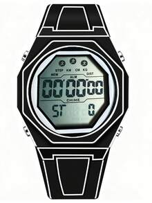 Stylish Line Design Anime Inspired Digital Alarm Watch, Minimalist Cartoon Outdoor Sports Watch - A - View 10