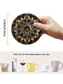 6pcs Gold Mandala Wooden Coasters - Durable & Long-Lasting, Perfect For Coffee, Tea & Other Beverages | Ideal Home & Restaurant Decor | Perfect Gift For Holidays & Birthdays | Heat Resistant Tableware Coasters, Kitchen Hot Pads - Multicolor - View 4