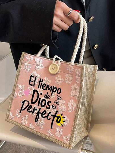 Bolsa de tela con temática cristiana y patrón de letras, bolsa de tela reutilizable con estampado para mujeres, bolsa de compras/escuela con doble asa, bolsa de hombro de gran capacidad, bolsa de tela casual, bolsa de almacenamiento navideña, bolsa de almuerzo de vuelta al colegio, bolsa de almacenamiento de almuerzos, adecuada para ir al trabajo, la escuela y las compras, conveniente para uso al aire libre.