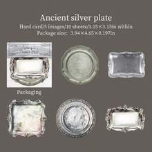 10 buc/pachet vintage Faux farfurie antică peisaj colaj Washi autocolant pachet, farfurie aurită estetică, placă de lemn colaj material decorativ, scrapbooking, autocolante planificator, consumabile papetărie consumabile scrapbooking