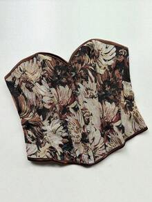 Plus Size Floral Print Lace Up Corset Top Vintage Women Holiday Party Tops For Oktoberfestin Munich ,Halloween,Christmas,New Year,Valentine's Day - Màu Khaki - Xem 8