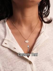 1pc Customized 9mm Round Disc Pendant Necklace, Special Date Necklace, Personalized Love Pendant, Engraved Love Necklace, Name And Date Jewelry Gift - Multicolor - View 2