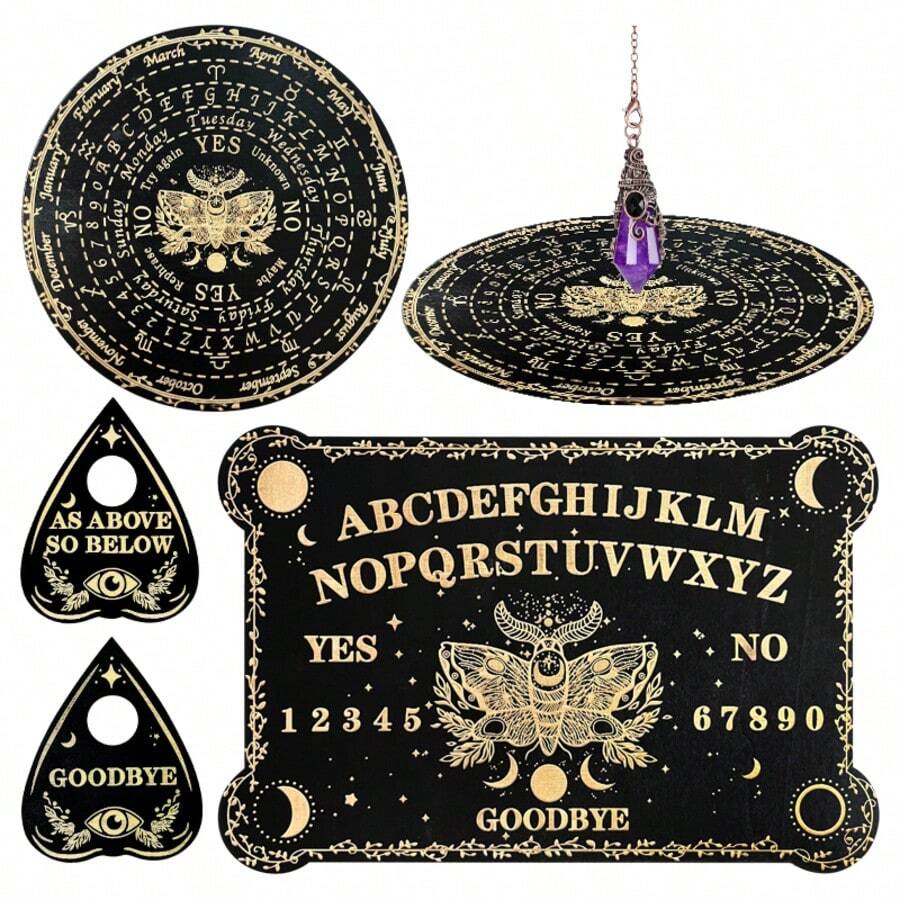 3pcs Mystical Dowsing Board Set, Includes Information, Ouija Board, Crystal , Wooden Spiritual Board. Occult All-Seeing Eye Divination Board Combination, Wooden Ouija Board