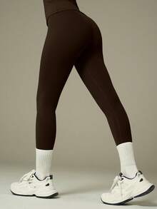 UONNOU Sporty Sculpting Loungewear Set | Stretchy Slim Fit Activewear - Coffee Brown - View 8